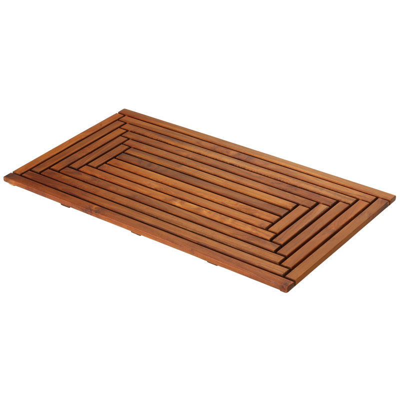 Union Rustic Cathrine Rectangle Teak & Wood Non-Slip Shower mat ...